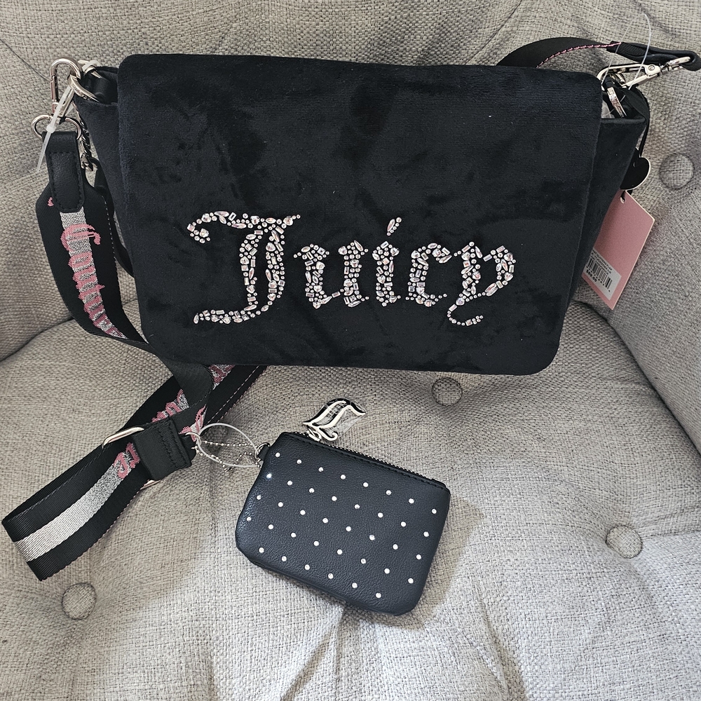 Juicy Couture Black Crossbody Bag with Rhinestone Detail